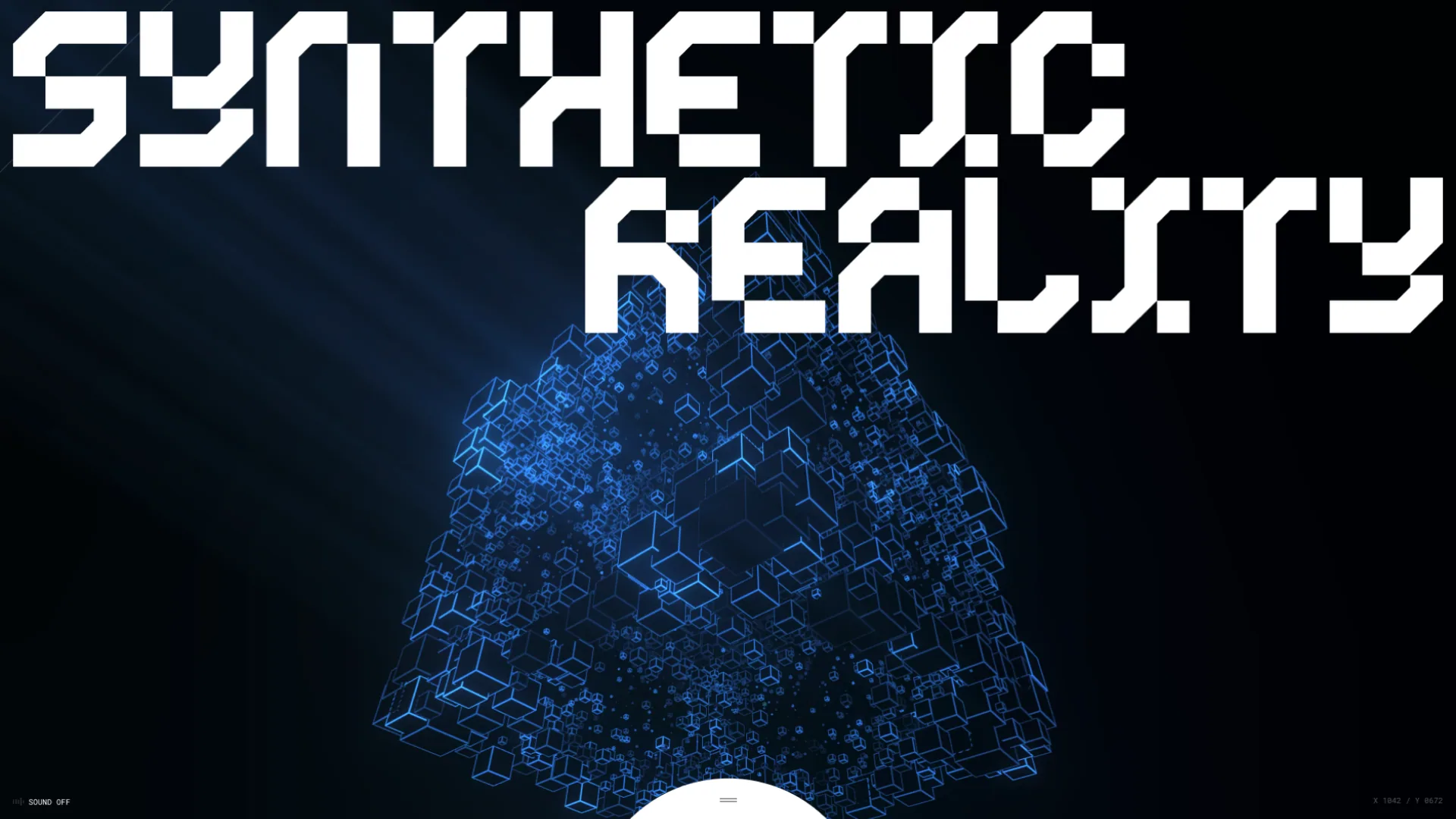 BITKRAFT “Synthetic Reality” hero: a blue cloud of wireframe cubes